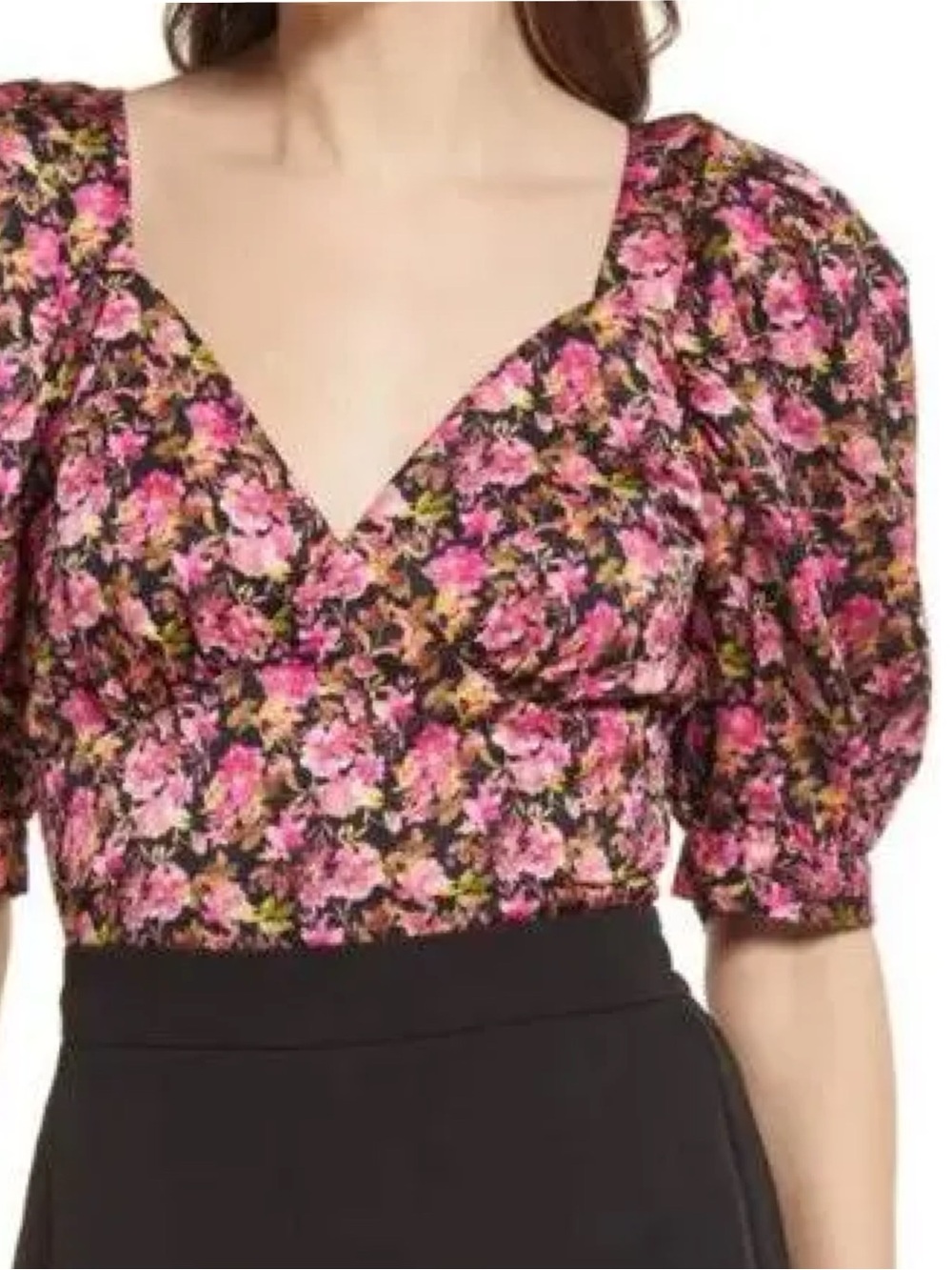 Vero Moda floral crop top with puff sleeves